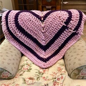 Vintage hand-crocheted Heart shaped throw